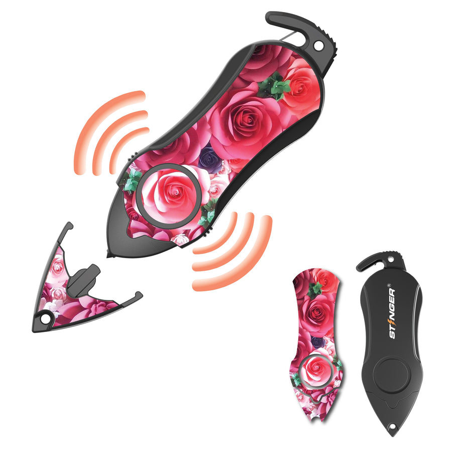 Stinger Personal Safety Alarm Emergency Tool: Siren Alarm, Seat Belt Cutter, Glass Breaker (Pink Rose)